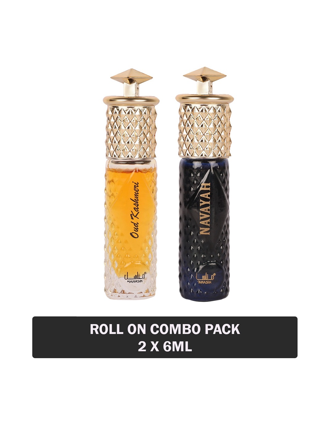 

MANASIK Set of 2 Long Lasting Roll-On Attar 6 ml each - Oud Kashmeri & Navayah, Orange