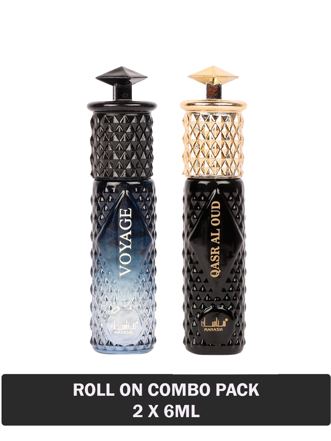 

MANASIK Set Of 2 Long Lasting Attars - 6 ml Each - Voyage & Qasr Al Oud, Black