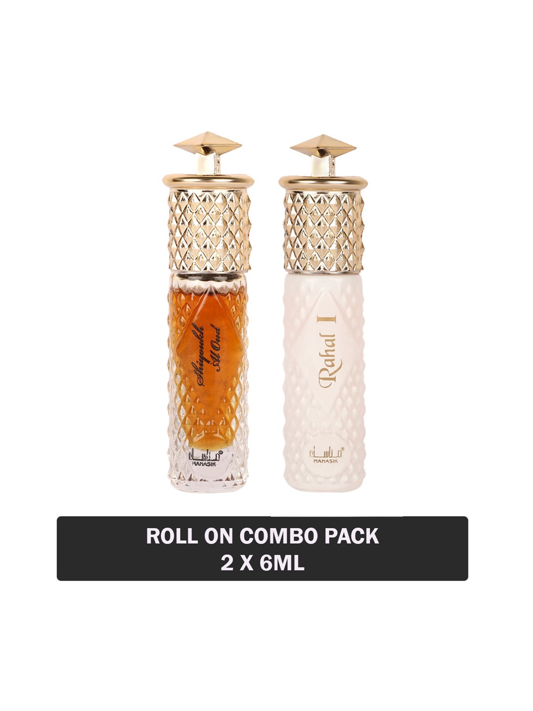 

MANASIK Set of 2 Long Lasting Attars 6 ml each - Shiyoukh Al Oud & Rahal I, Orange