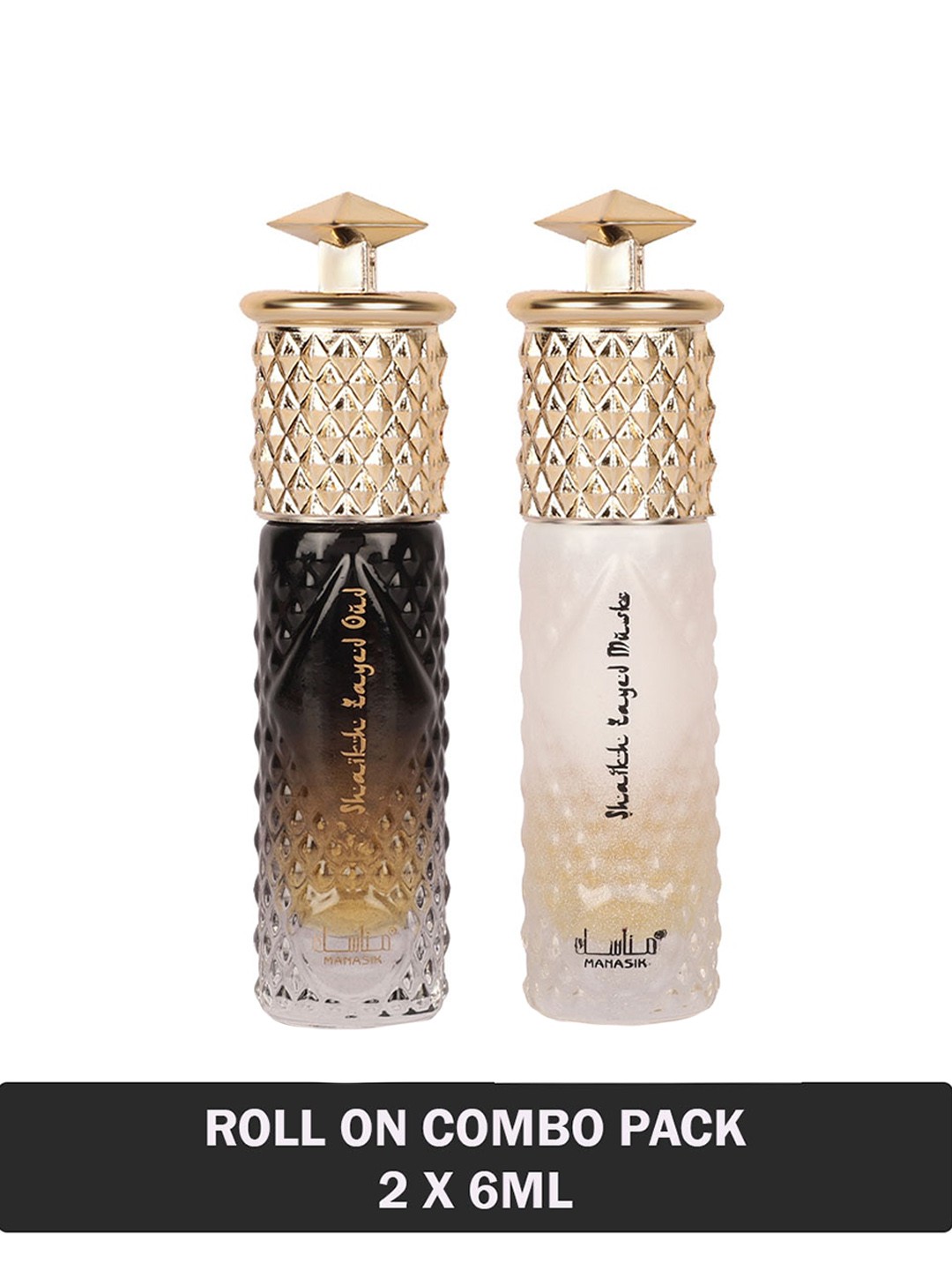 

MANASIK Set Of 2 Long Lasting Attars - 6 ml Each - Shaikh Zayed Oud & Shaikh Zayed Musk, Multi