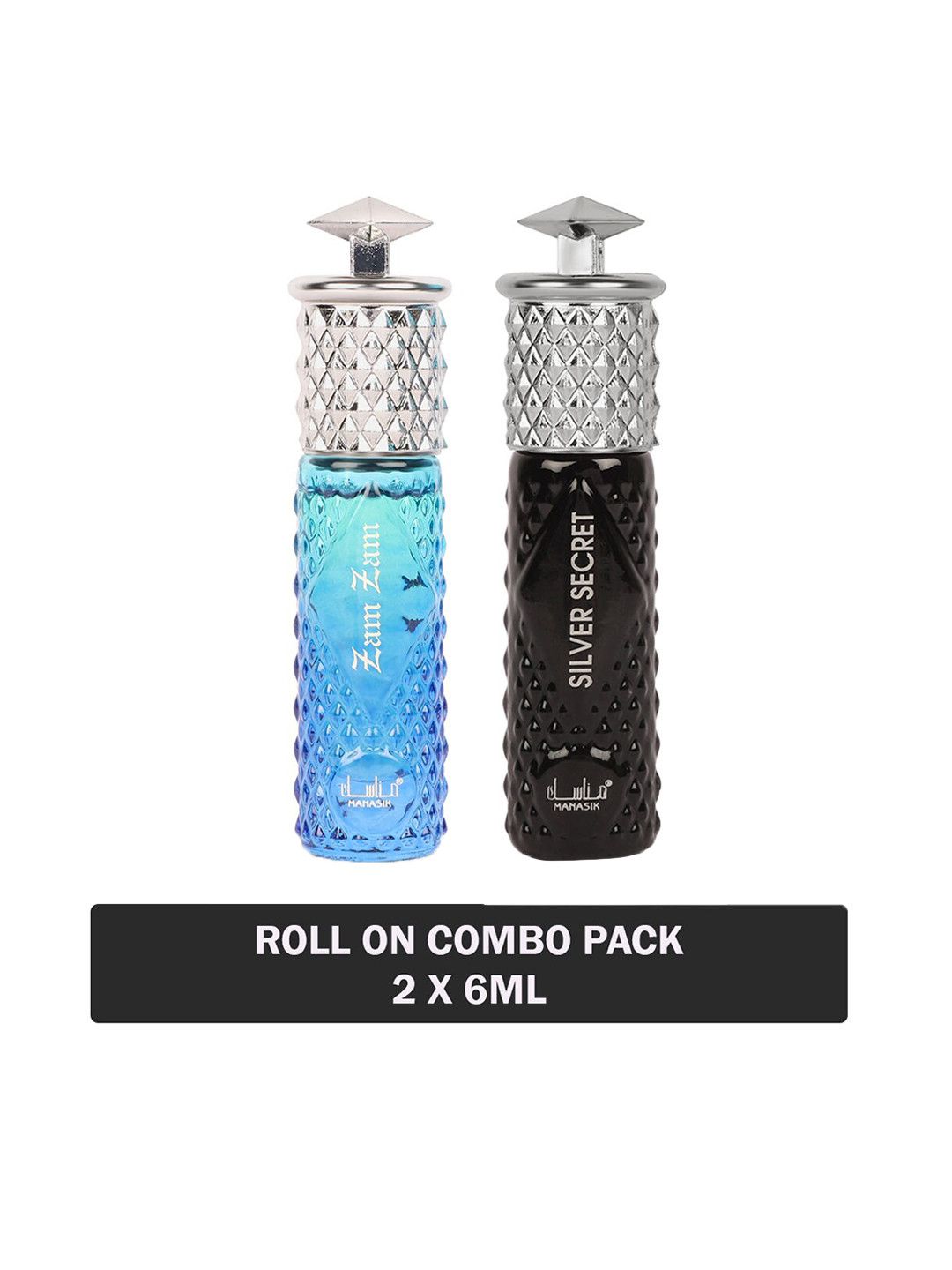 

MANASIK Set of 2 Long Lasting Attars 6 ml each - Zam Zam & Silver Secret, Blue