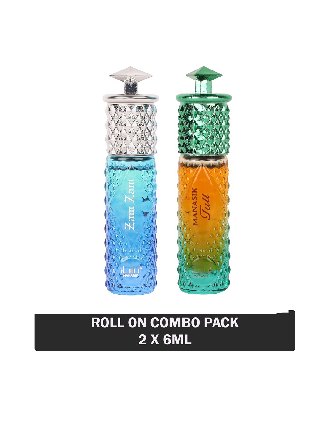 

MANASIK Set Of 2 Long Lasting Attars - 6 ml Each - Zam Zam & Full, Multi