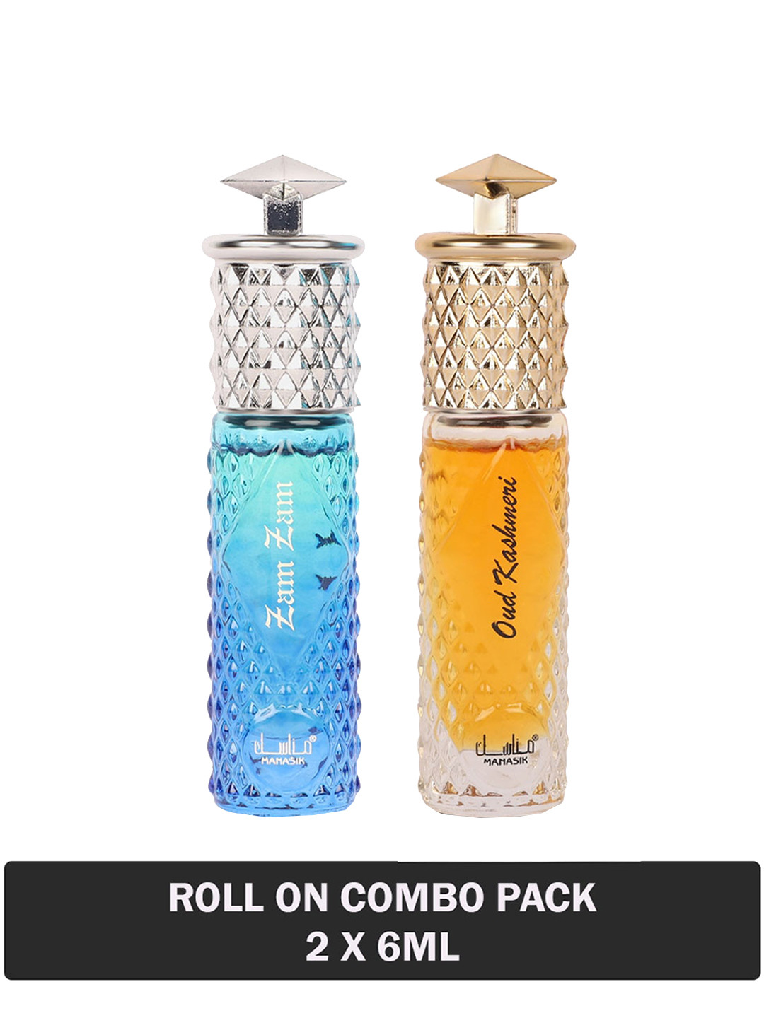 

MANASIK Set of 2 Long Lasting Roll-On Attar 6 ml each - Zam Zam & Oud Kashmeri, Blue