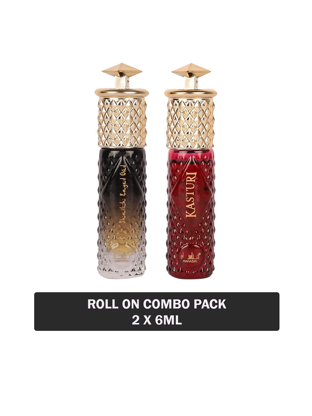 

MANASIK Set Of 2 Long Lasting Attars 6 ml Each - Shaikh Zayed Oud & Kasturi, Red