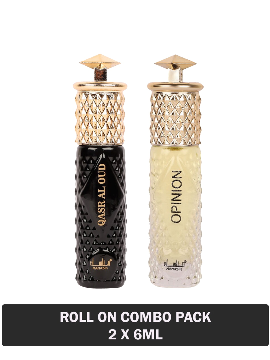

MANASIK Set of 2 Long Lasting Attars 6 ml each - Qasr Al Oud & Opinion, Black