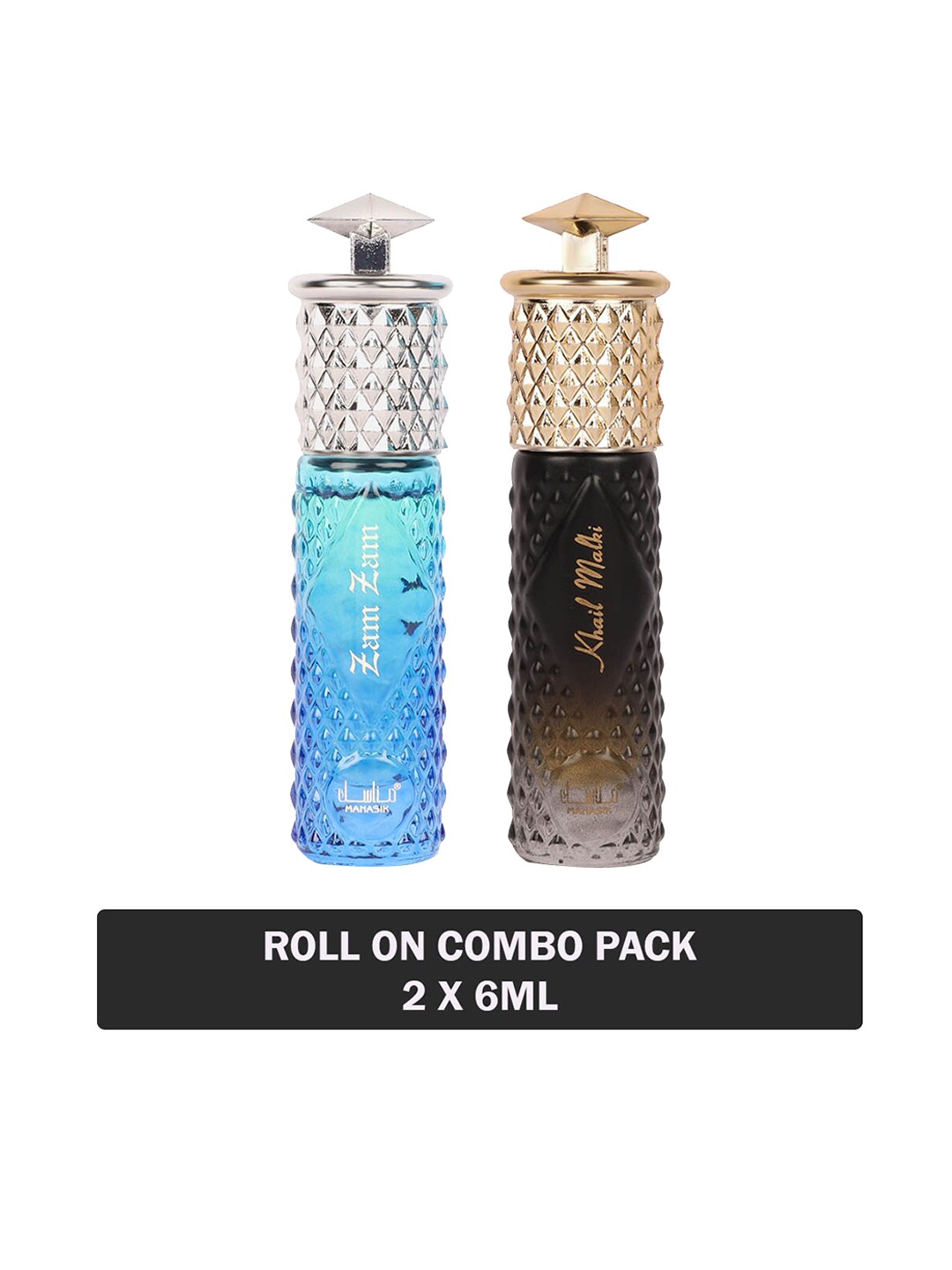 

MANASIK Set Of 2 Long Lasting Attars - 6 ml Each - Zam Zam & Khail Malki, Blue