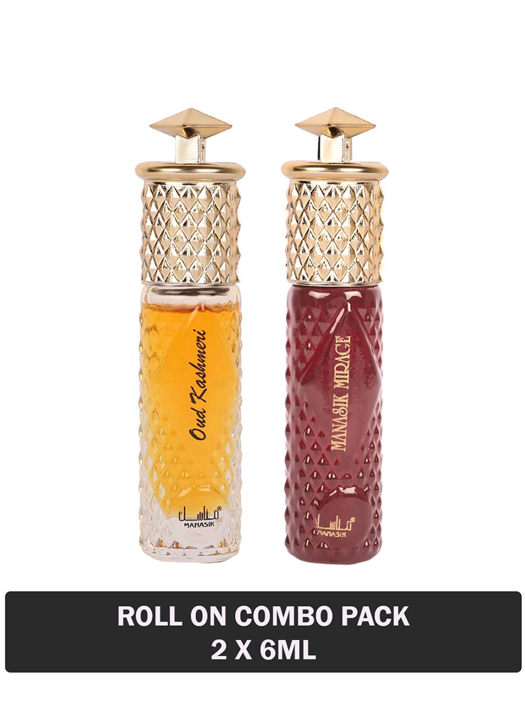 

MANASIK Set of 2 Long Lasting Roll-On Attar 6 ml each - Oud Kashmeri & Mirage, Orange