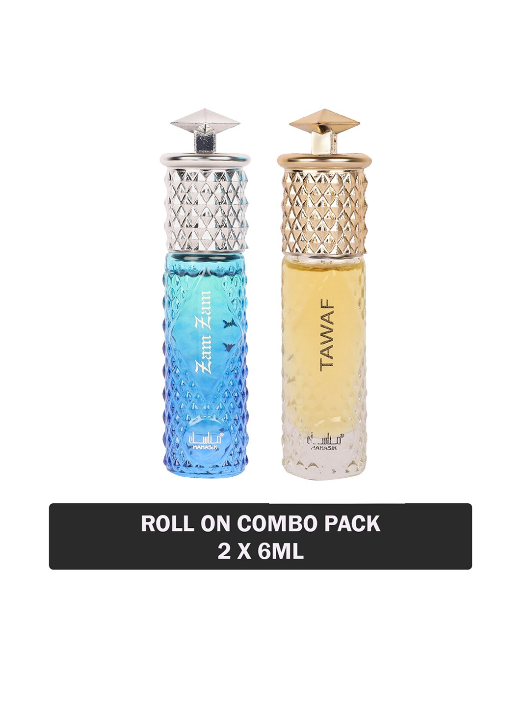 

MANASIK Set of 2 Long Lasting Roll-On Attar 6 ml each - Zam Zam & Tawaf, Blue