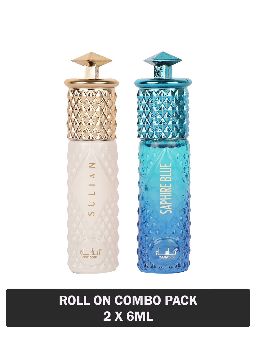 

MANASIK Set Of 2 Long Lasting Attars - 6 ml Each - Sultan & Saphire Blue, White