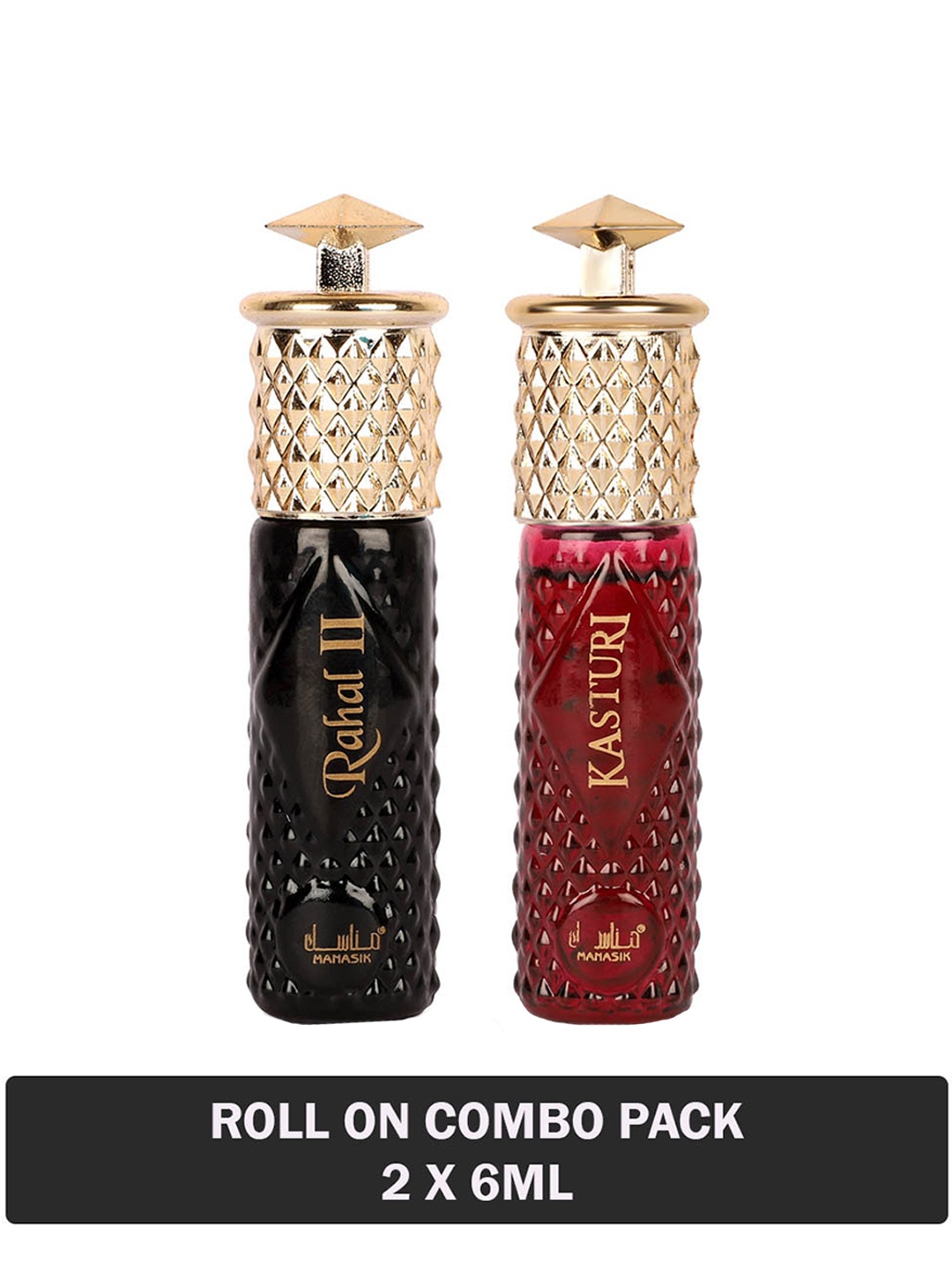 

MANASIK Set of 2 Long Lasting Roll-On Attar 6 ml each - Rahal II & Kasturi, Red