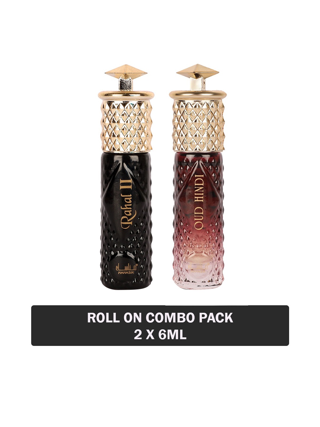 

MANASIK Men Set Of 2 Long Lasting Attars - 6 ml Each -Rahal II & Oud Hindi, Black