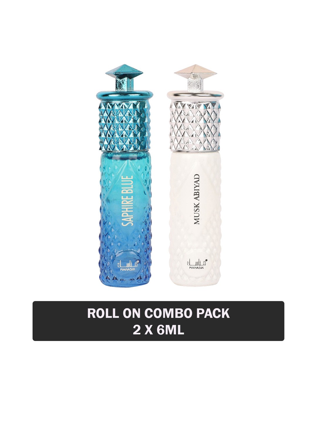 

MANASIK Set Of 2 Long Lasting Attars - 6 ml Each - Saphire Blue & Musk Abiyad