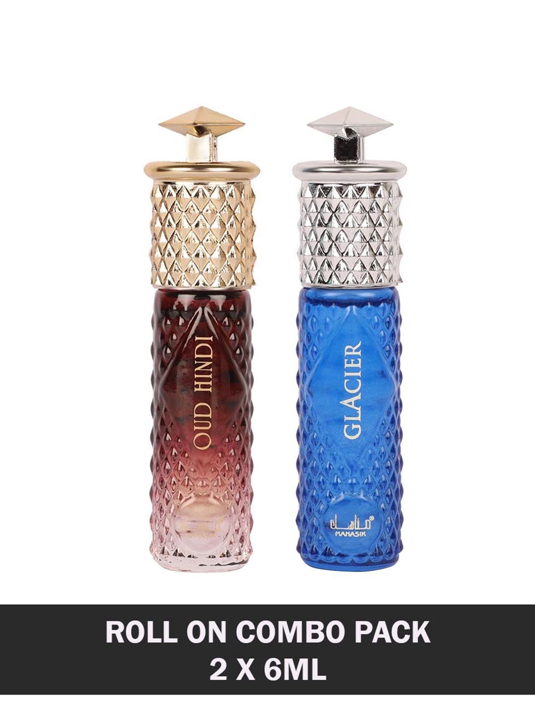 

MANASIK Set Of 2 Long Lasting Attars - 6 ml Each -Oud Hindi & Glacier, Blue