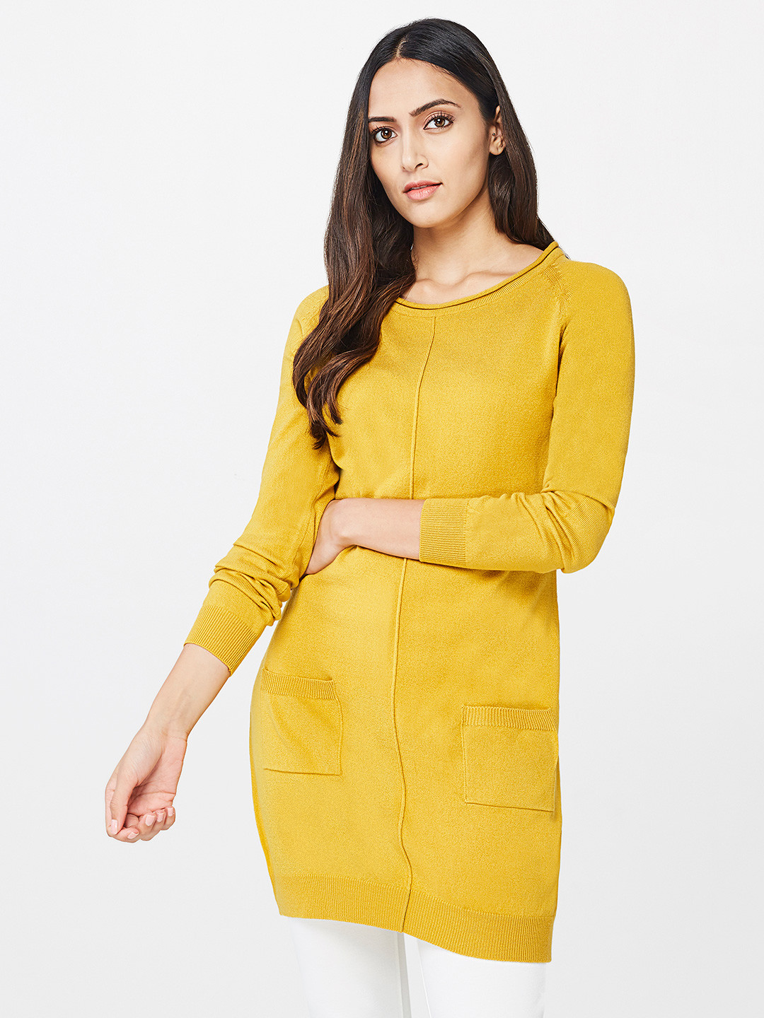 

AND Women Mustard Yellow Solid Tunic