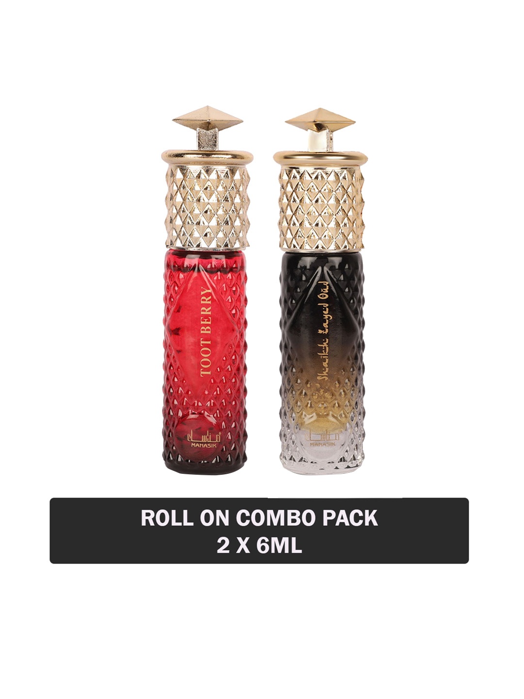 

MANASIK Set Of 2 Long Lasting Attars - 6 ml Each - Toot Berry & Shaikh Zayed Oud, Red