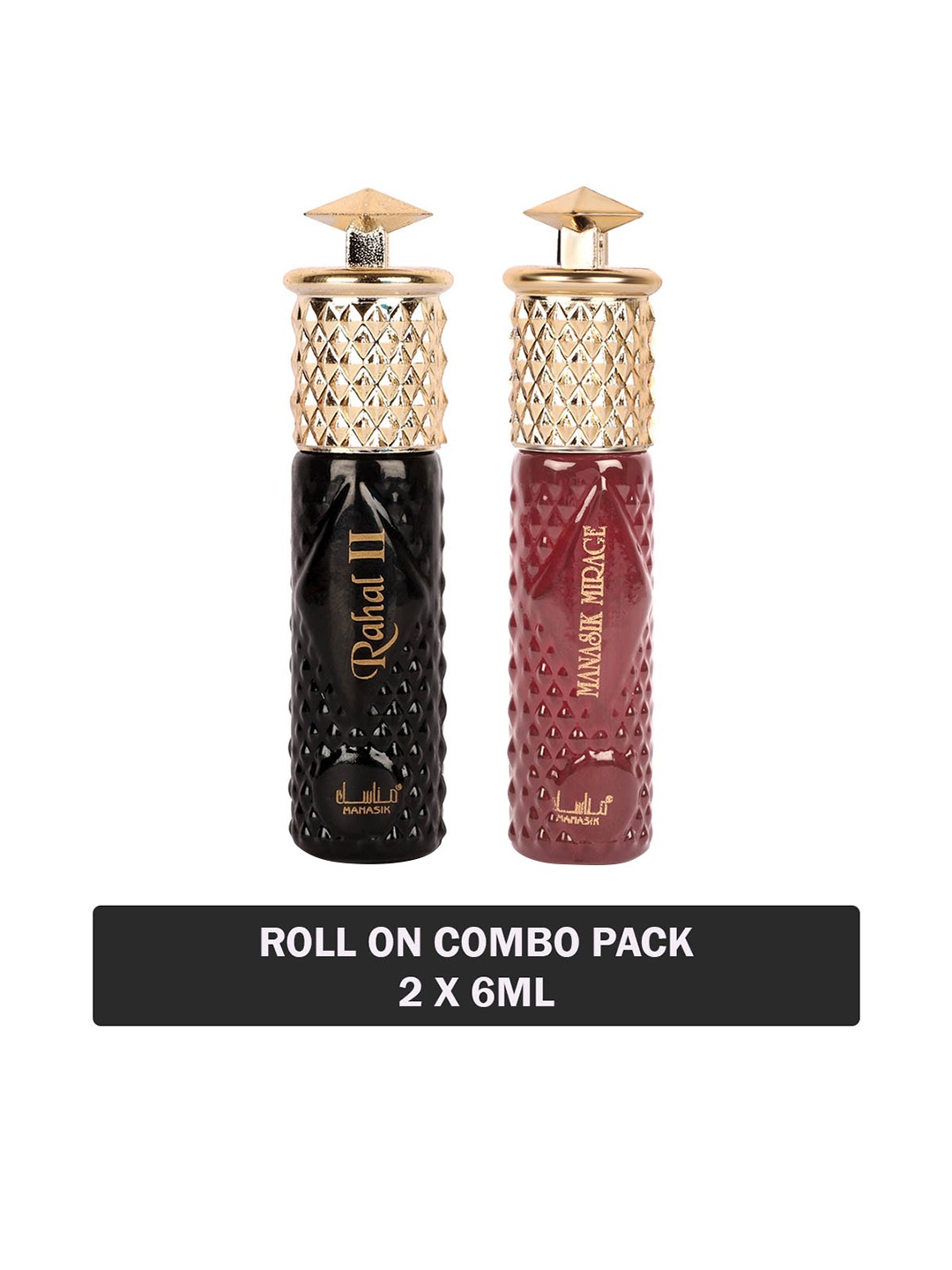 

MANASIK Set of 2 Long Lasting Roll-On Attar 6 ml each - Rahal II & Mirage, Black