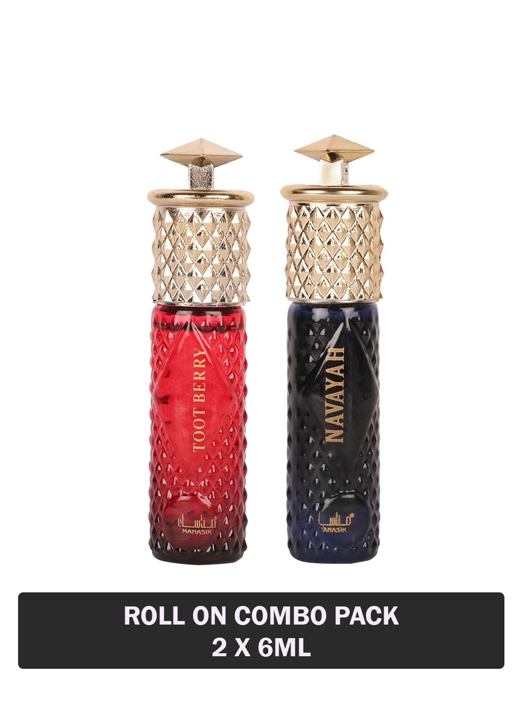 

MANASIK Set Of 2 Long Lasting Attars - 6 ml Each - Toot Berry & Navayah, Red