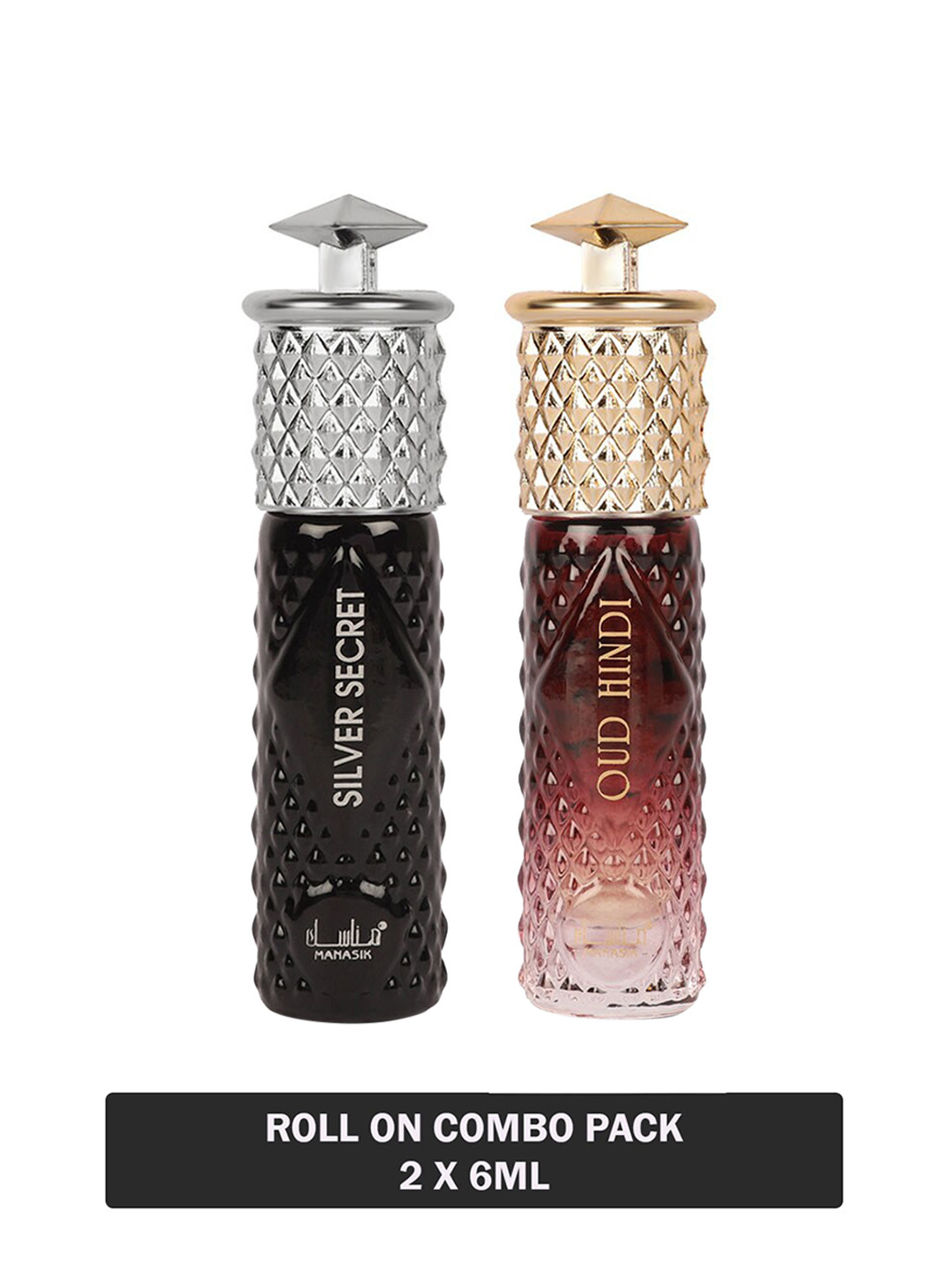 

MANASIK Men Set Of 2 Long Lasting Attars - 6 ml Each - Silver Secret & Oud Hindi, Black