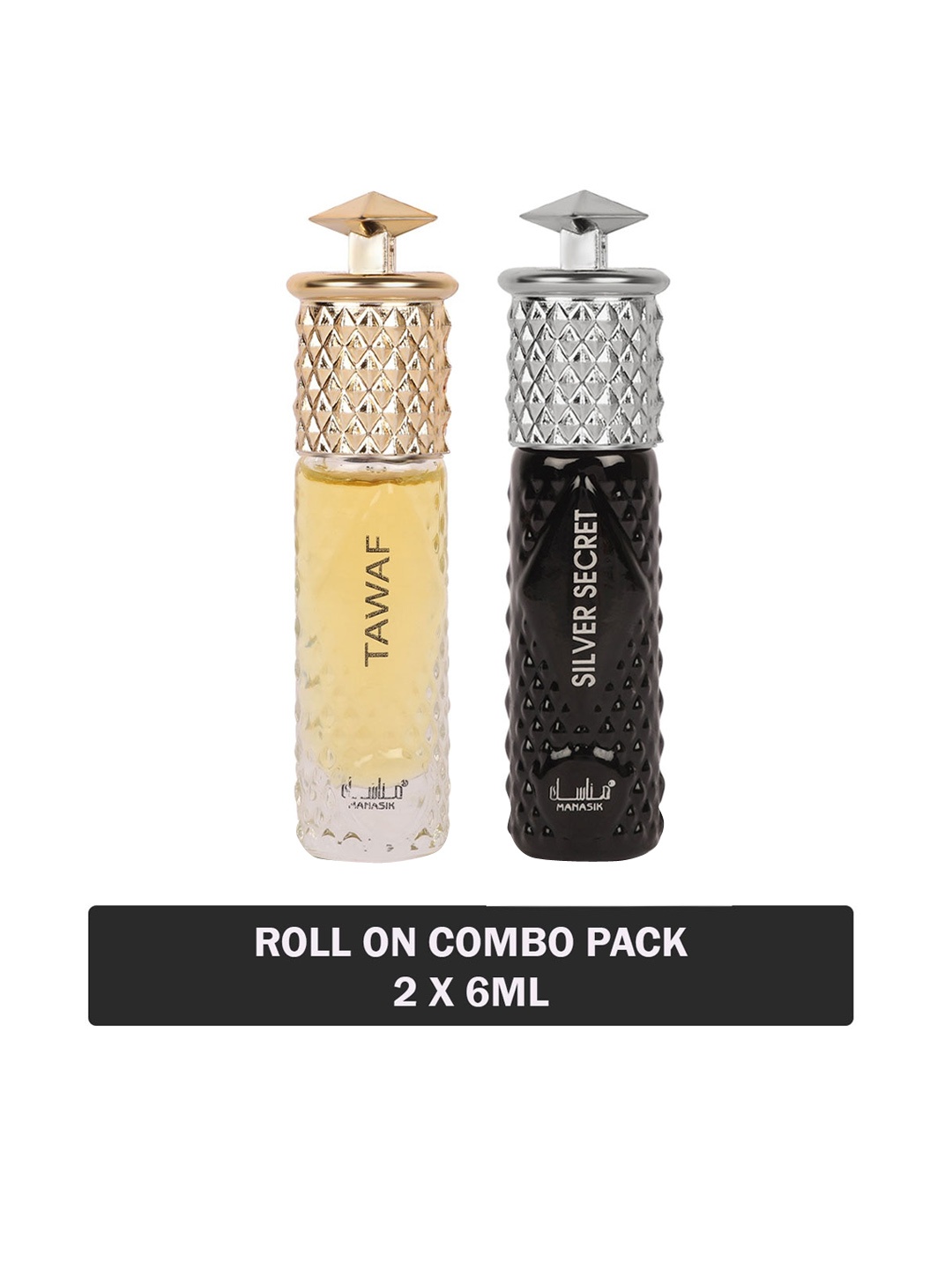 

MANASIK Set Of 2 Long Lasting Attars - 6 ml Each - Tawaf & Silver Secret, Yellow