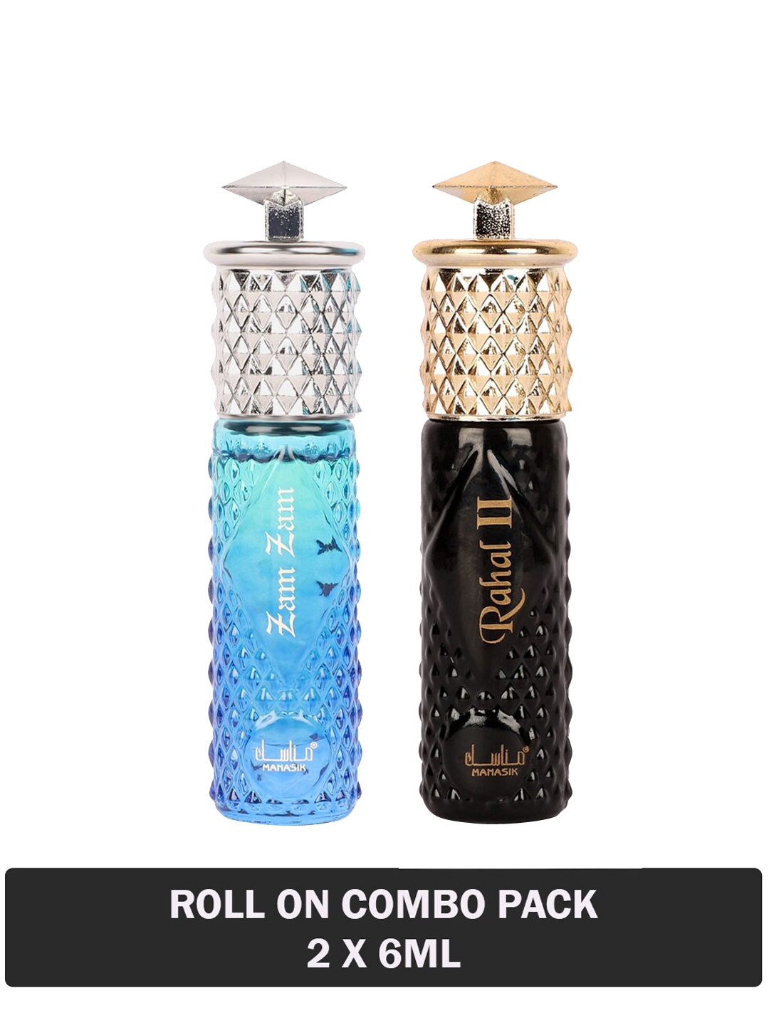 

MANASIK Set of 2 Long Lasting Roll-On Attar 6 ml each - Zam Zam & Rahal II, Blue