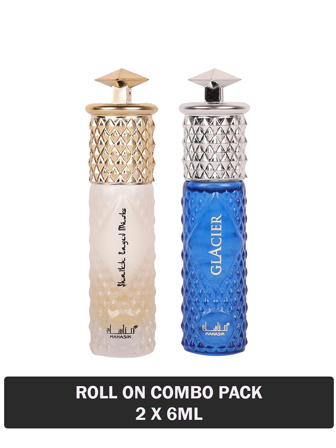 

MANASIK Set Of 2 Long Lasting Attars - 6 ml Each - Shaikh Zayed Musk & Glacier, Blue