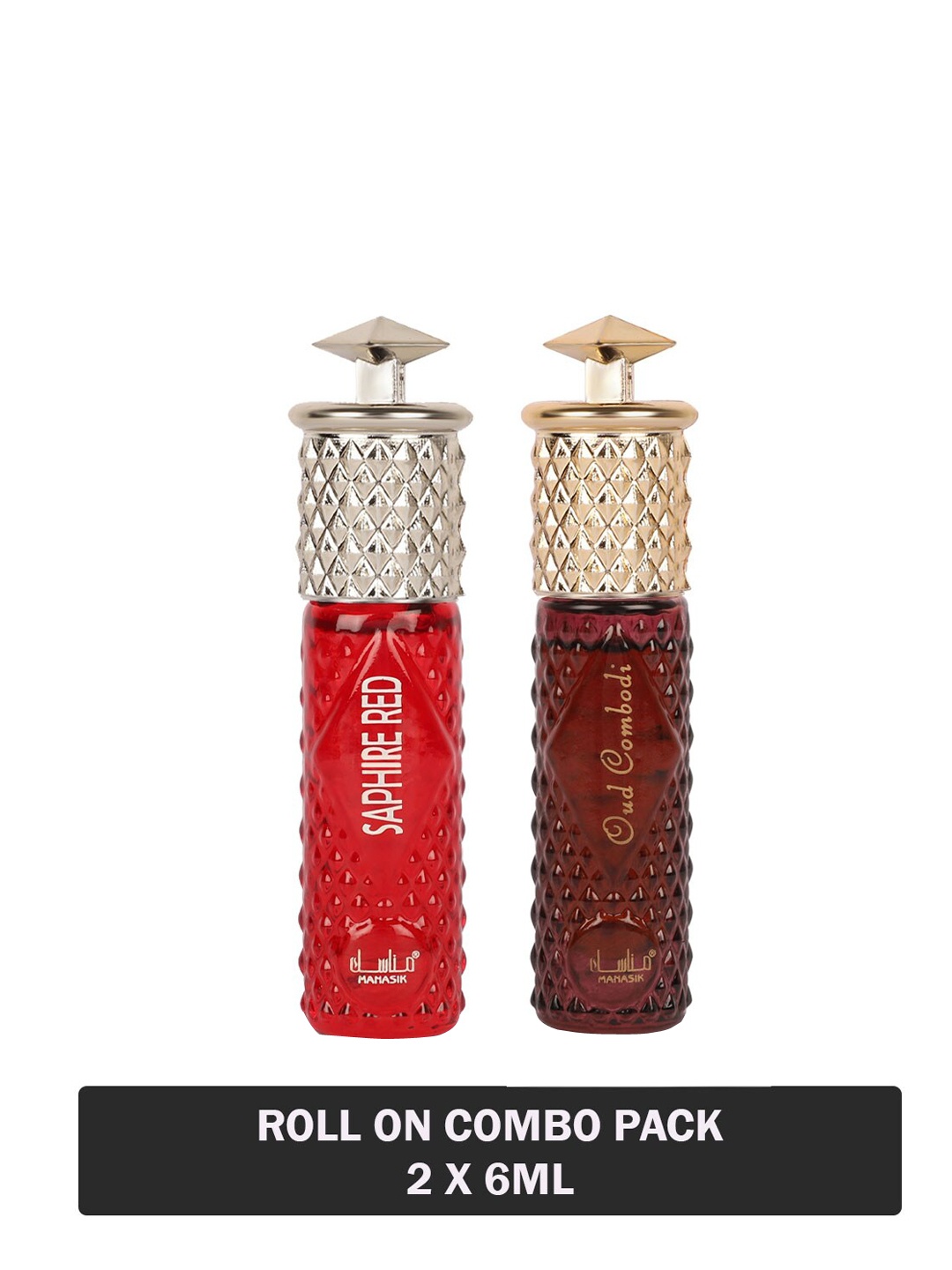 

MANASIK Set Of 2 Long Lasting Attars - 6 ml Each - Saphire Red & Oud Combodi