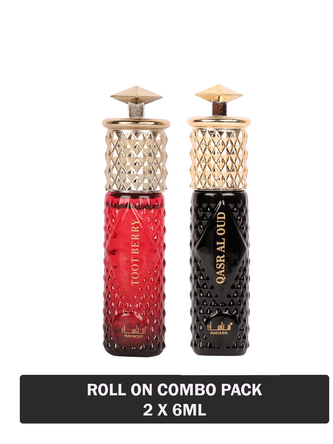 

MANASIK Set Of 2 Long Lasting Attars - 6 ml Each - Toot Berry & Qasr Al Oud, Red
