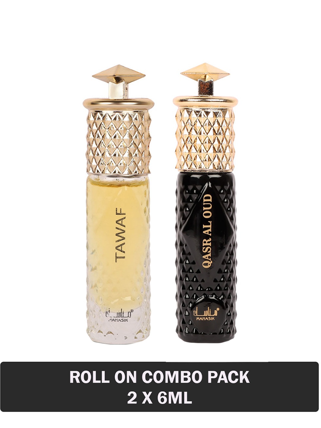 

MANASIK Set Of 2 Long Lasting Attars - 6 ml Each -Tawaf & Qasr Al Oud, Black