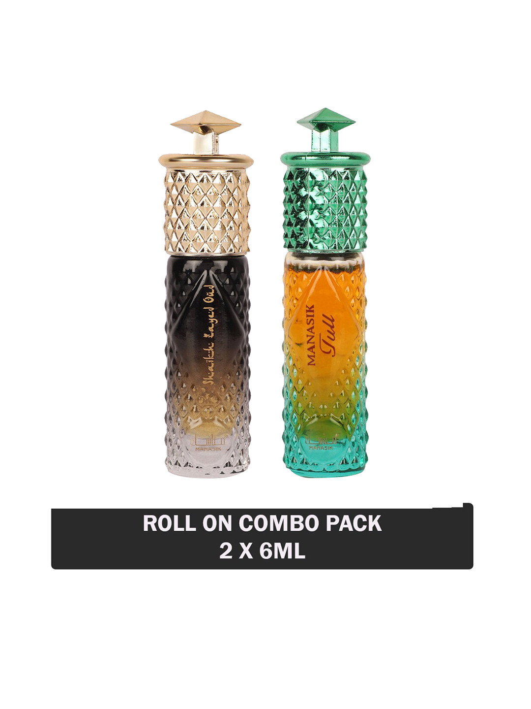 

MANASIK Set Of 2 Long Lasting Roll-On Attars - Shaikh Zayed Oud & Full - 6ml Each, Brown