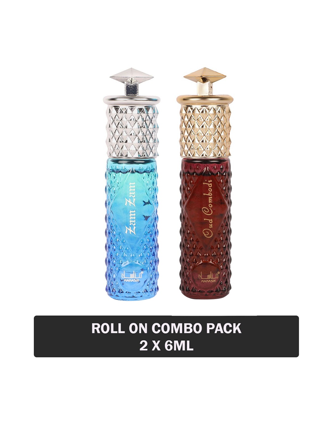 

MANASIK Set of 2 Long Lasting Roll-On Attar 6 ml each - Zam Zam & Oud Combodi, Blue