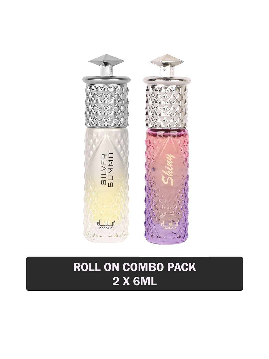

MANASIK Set Of 2 Long Lasting Attars - 6 ml Each - Silver Summit & Shiny Pink