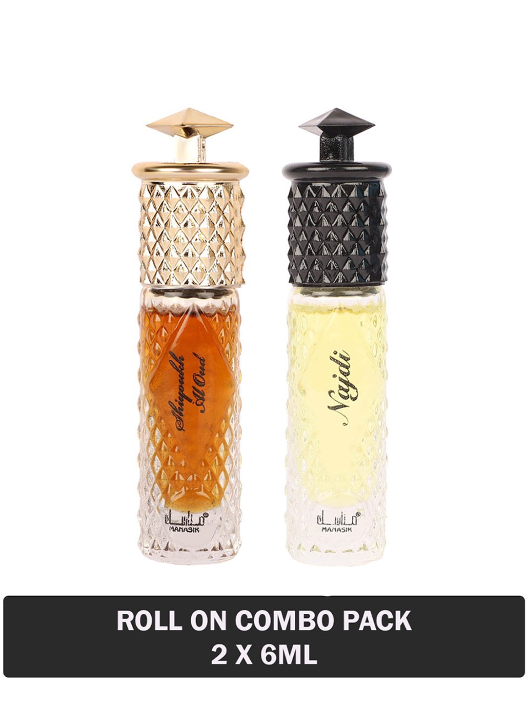 

MANASIK Men Set of 2 Long Lasting Roll-On Attar 6 ml each - Shiyoukh Al Oud & Najdi, Yellow