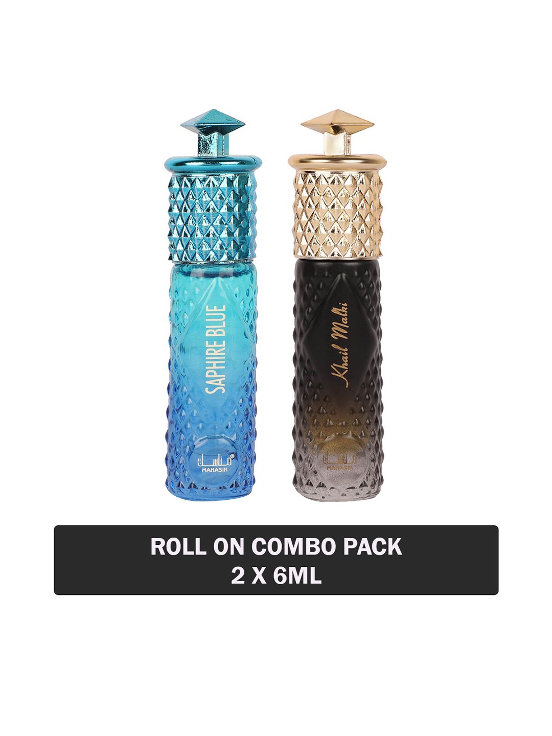 

MANASIK Set Of 2 Long Lasting Attars - 6 ml Each - Saphire Blue & Khail Malki
