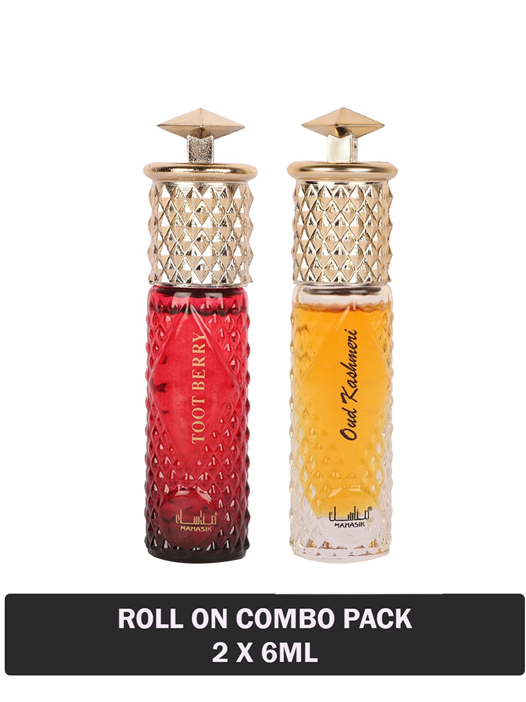 

MANASIK Set of 2 Long Lasting Roll-On Attar 6 ml each - Toot Berry & Oud Kashmeri, Red