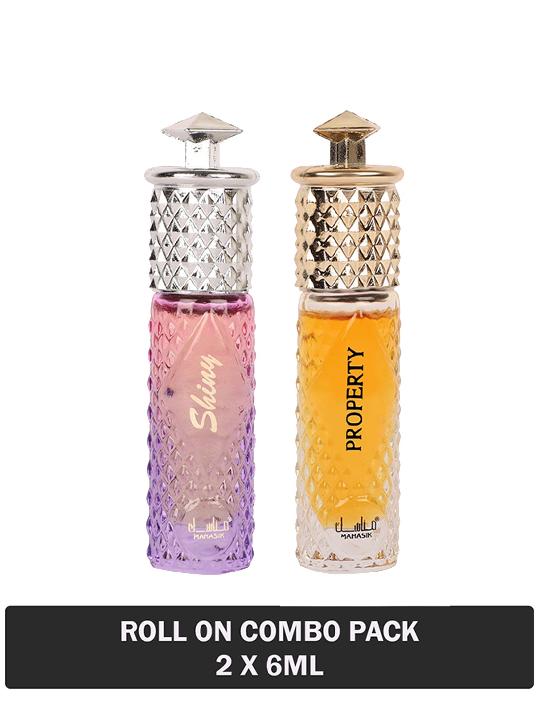 

MANASIK Set Of 2 Long Lasting Attars - 6 ml Each - Shiny Pink & Property, Yellow