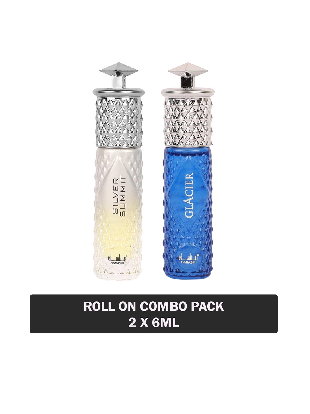 

MANASIK Set Of 2 Long Lasting Attars - 6 ml Each - Silver Summit & Glacier, Blue