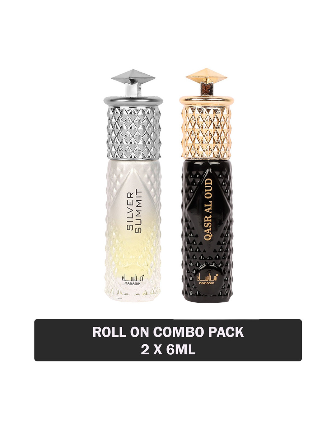 

MANASIK Set Of 2 Long Lasting Attars - 6 ml Each - Silver Summit & Qasr Al Oud, Black