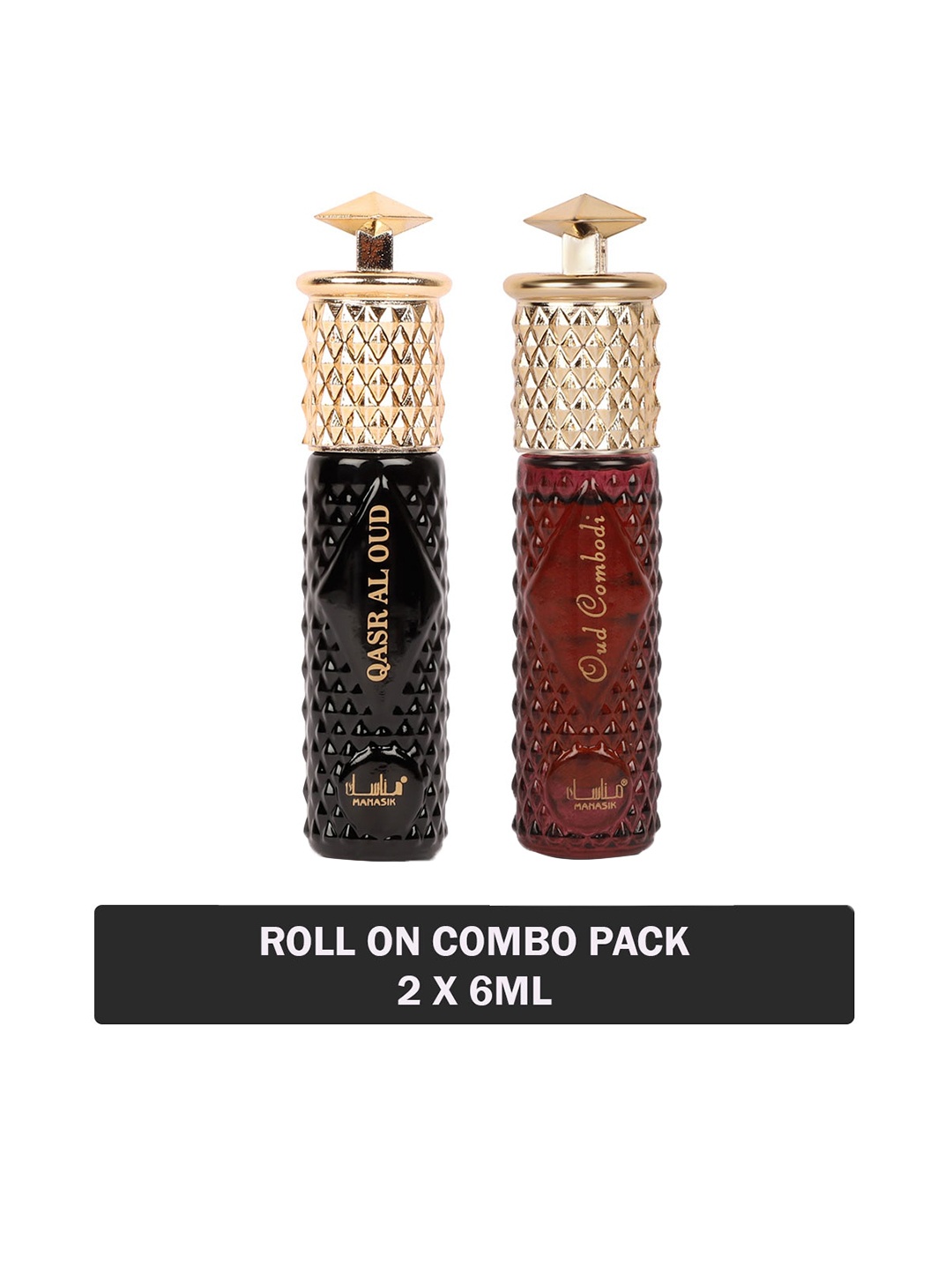 

MANASIK Set Of 2 Long Lasting Attars - 6 ml Each -Qasr Al Oud & Oud Combodi, Red