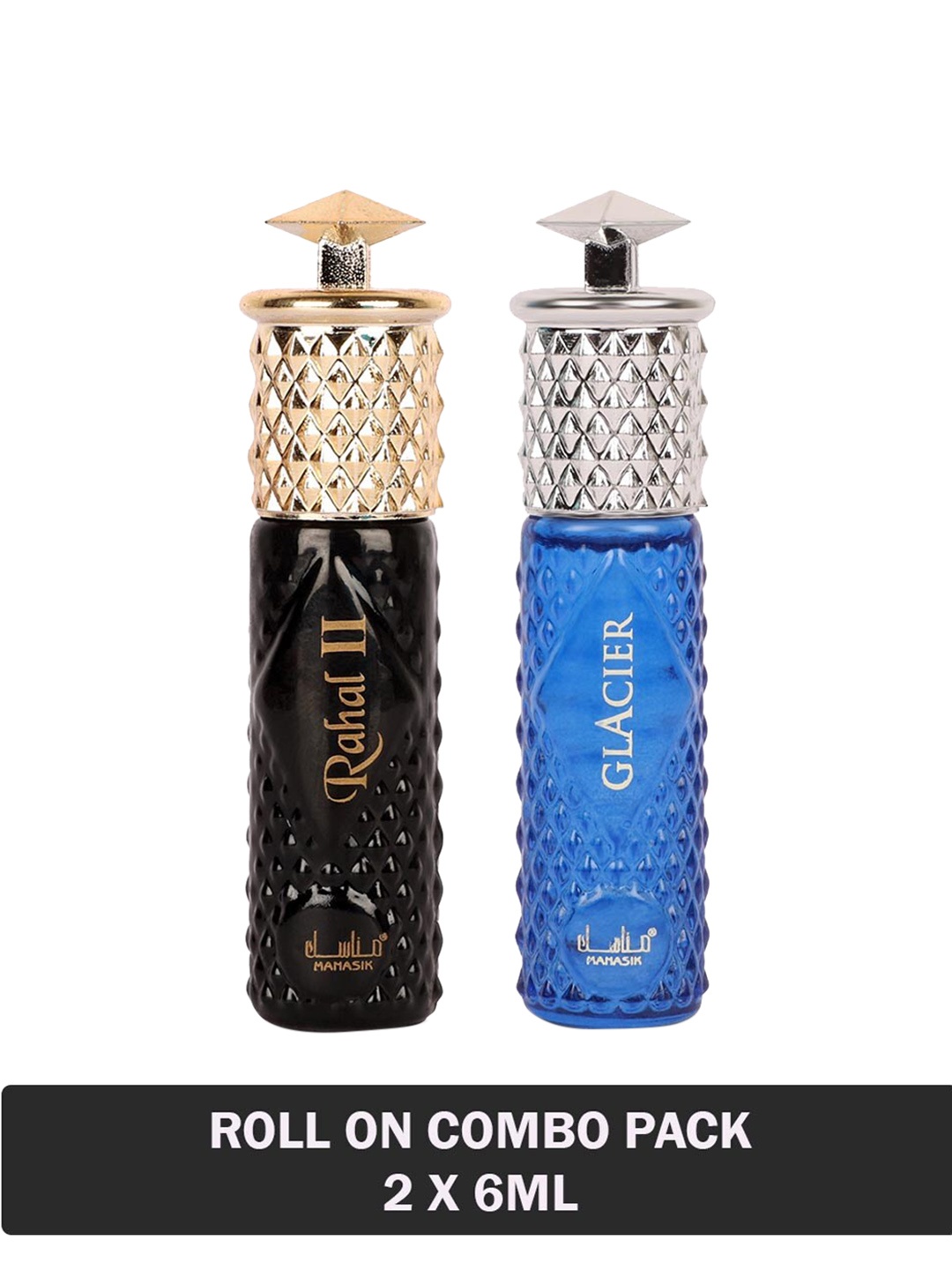 

MANASIK Set of 2 Long Lasting Roll-On Attar 6 ml each - Rahal II & Glacier, Black