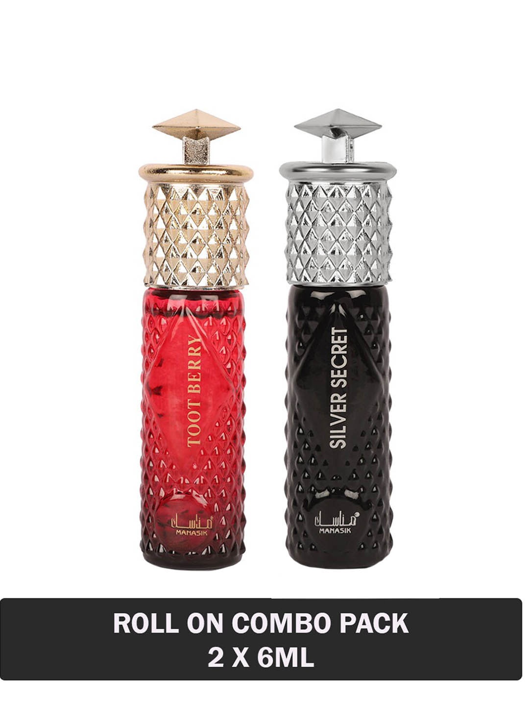 

MANASIK Set Of 2 Long Lasting Attars - 6 ml Each - Toot Berry & Silver Secret, Red