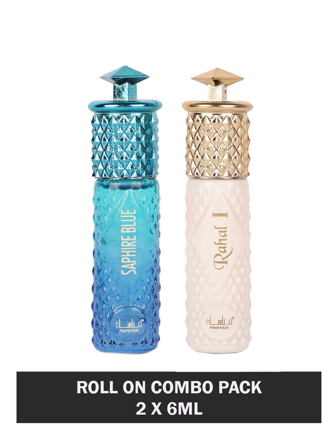 

MANASIK Set Of 2 Long Lasting Attars - 6 ml Each - Saphire Blue & Rahal I