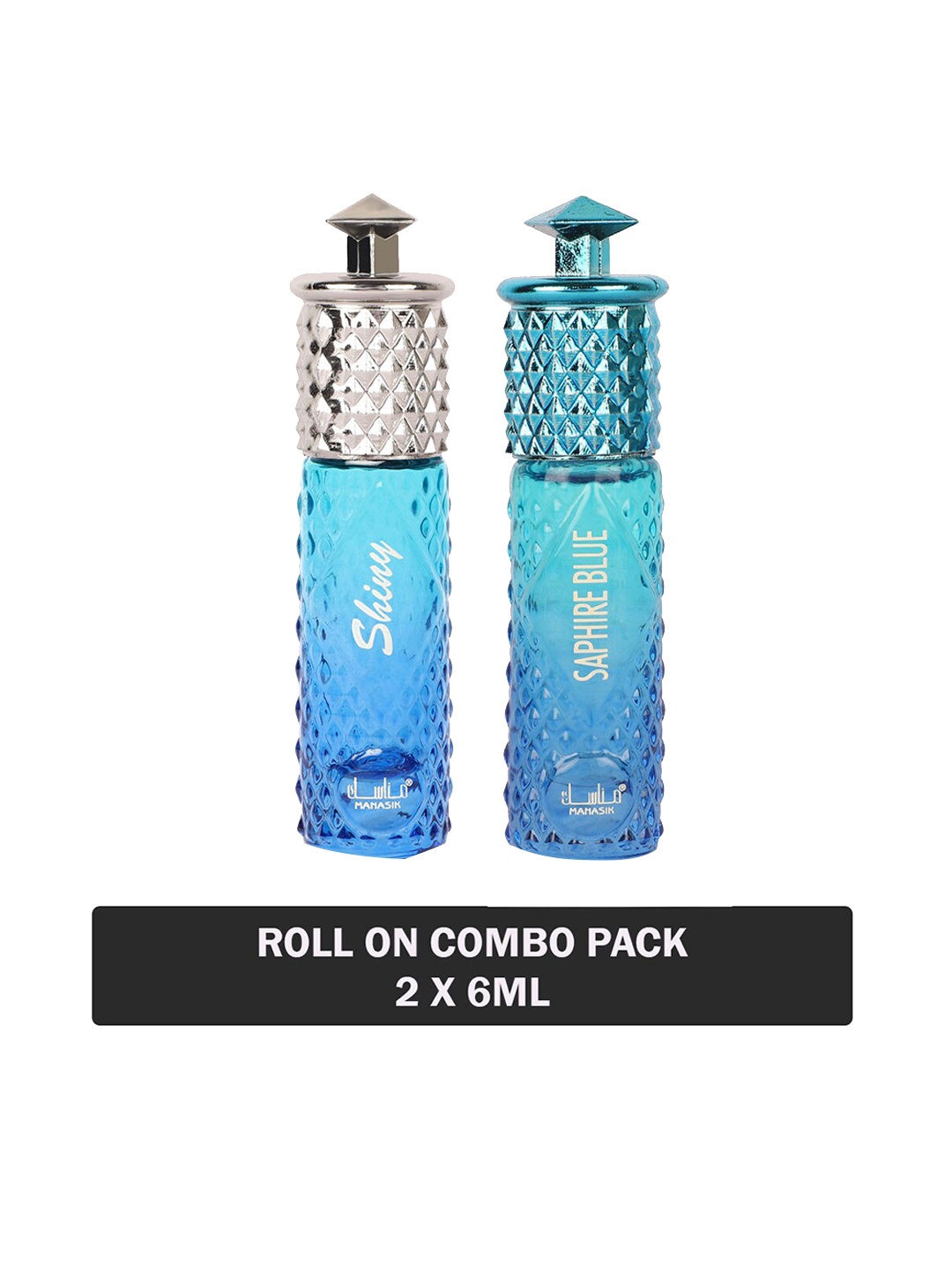 

MANASIK Set of Shiny Blue & Saphire Blue Long-Lasting Roll-On Attar - 6 ml each