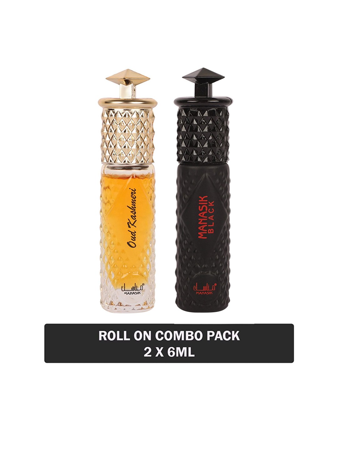 

MANASIK Men Set of 2 Long Lasting Roll-On Attar 6 ml each - Oud Kashmeri & Black, Orange