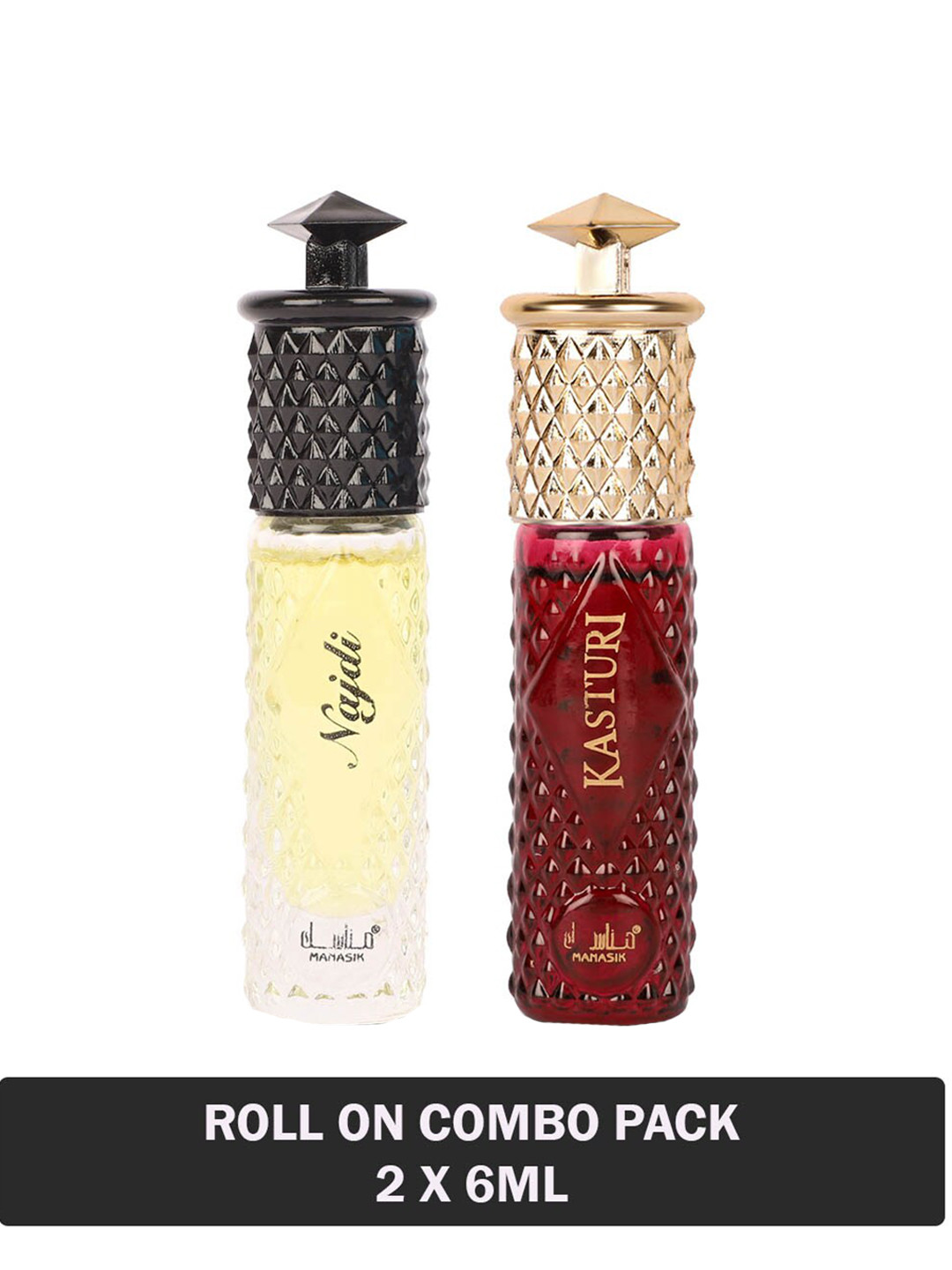 

MANASIK Men Set of 2 Long Lasting Roll-On Attar 6 ml each - Najdi & Kasturi, Yellow