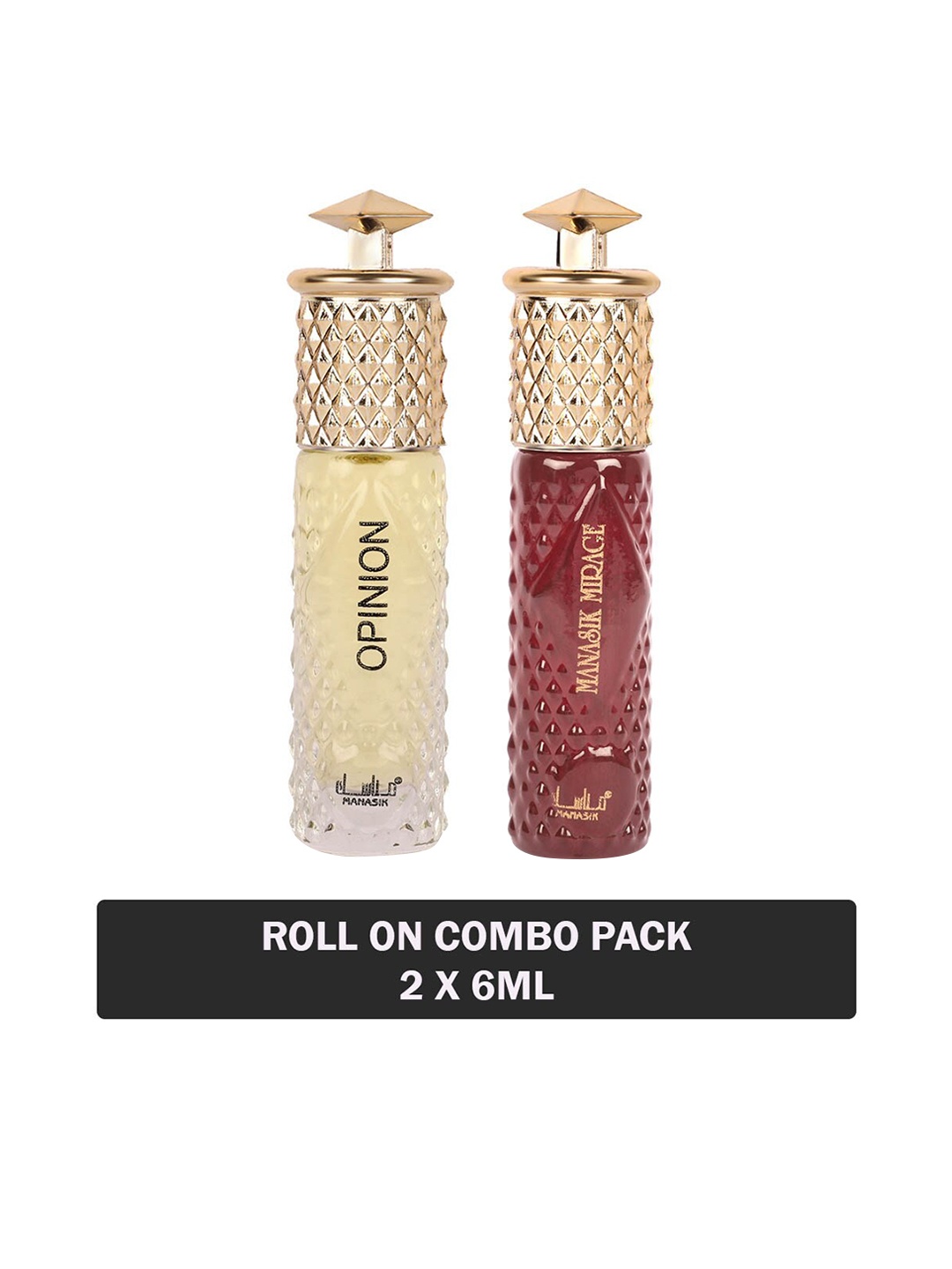 

MANASIK Set Of 2 Long Lasting Attars - 6 ml Each - Opinion & Mirage, Red