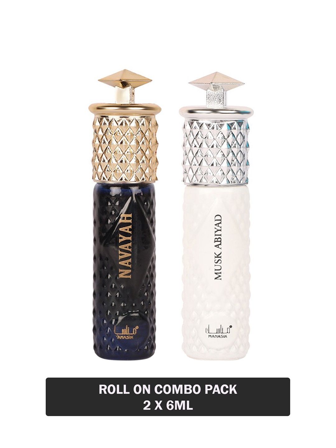 

MANASIK Women Set Of 2 Long Lasting Attars 6ml Each - Navayah & Musk Abiyad, Black