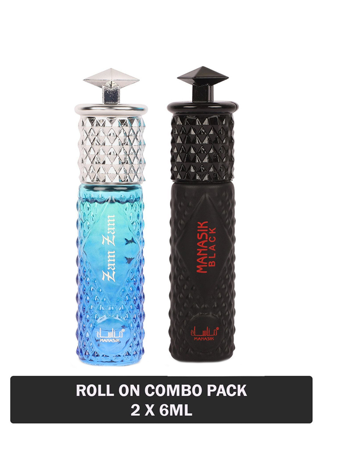 

MANASIK Set Of 2 Long Lasting Roll-On Attars - Zam Zam & Black - 6ml Each, Blue