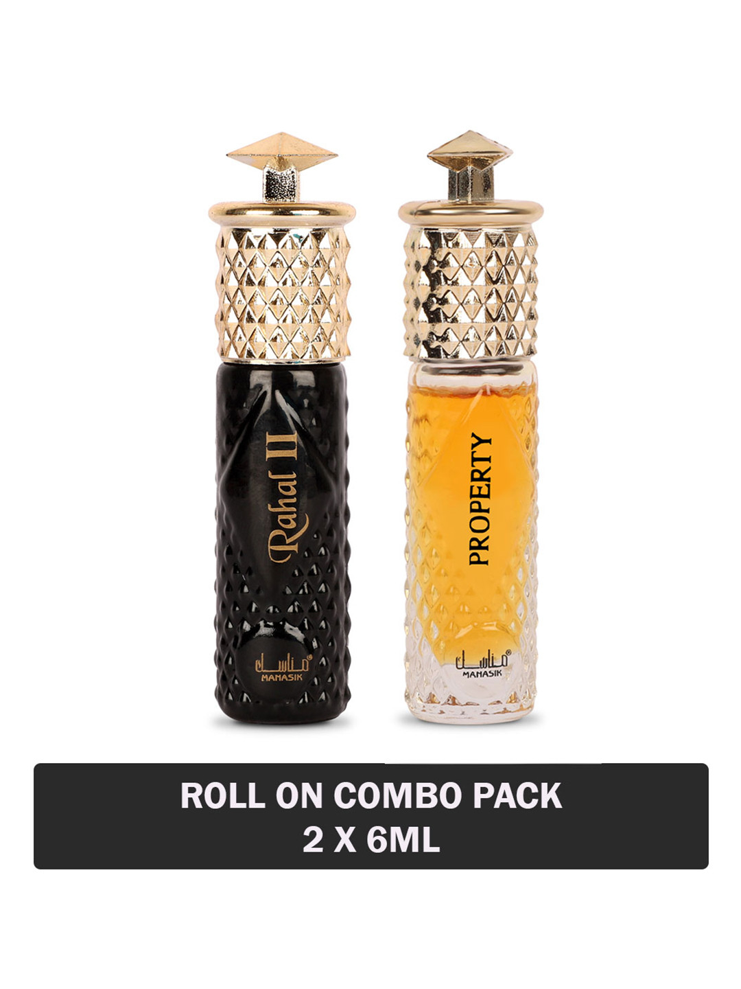 

MANASIK Men Set Of 2 Long Lasting Roll-On Attars - Rahal II & Property - 6ml Each, Black
