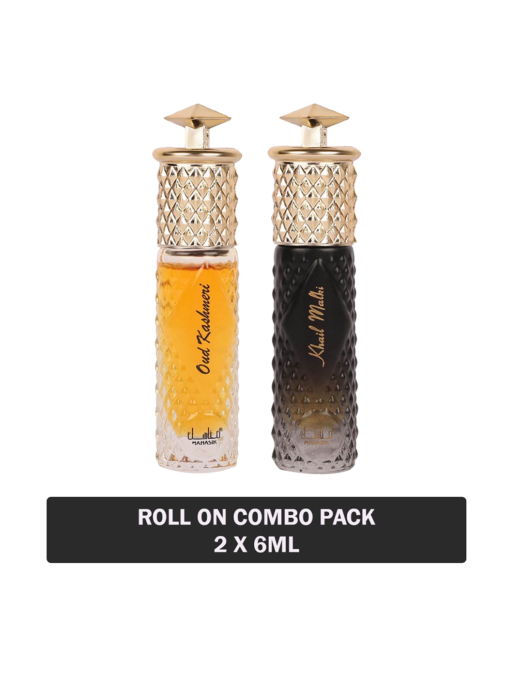 

MANASIK Set of 2 Long Lasting Roll-On Attar 6 ml each - Oud Kashmeri & Khail Malki, Orange