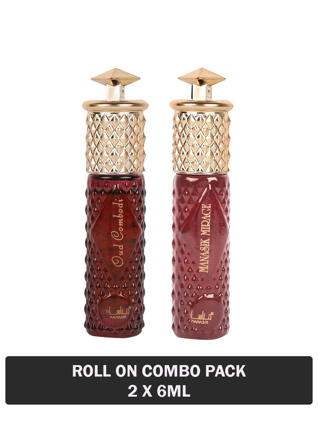 

MANASIK Set Of 2 Long Lasting Attars - 6 ml Each - Oud Combodi & Mirage, Multi